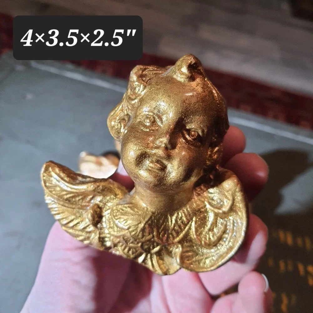 Vintage Handcarved Italian Putti Cherub Faces Set Of 4 Gold Color Knobs Tie Back